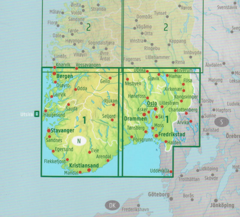 immagine di mappa stradale mappa stradale Norvegia Centro-Sud - set di 2 mappe stradali con cartografia dettagliata ed aggiornata - con Oslo, Bergen, Stavanger, Trondheim, Lillehammer, Alesund - EDIZIONE 2024