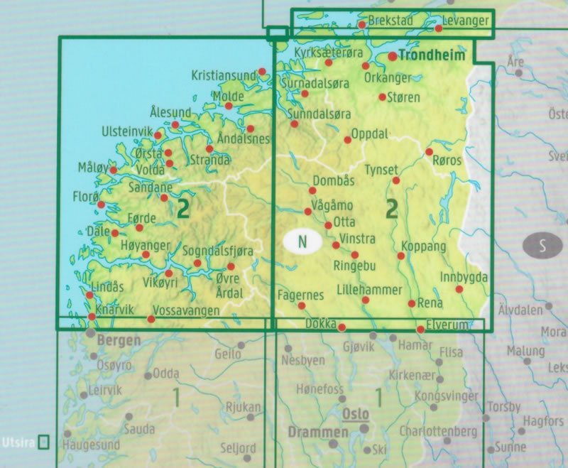 immagine di mappa stradale mappa stradale Norvegia Centro-Sud - set di 2 mappe stradali con cartografia dettagliata ed aggiornata - con Oslo, Bergen, Stavanger, Trondheim, Lillehammer, Alesund - EDIZIONE 2024