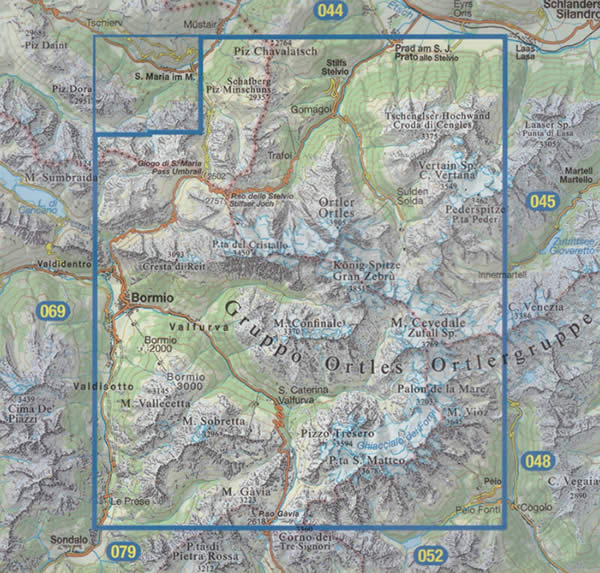 immagine di mappa topografica mappa topografica n.008 - Ortles, Cevedale - con Parco Nazionale dello Stelvio, Bormio, Passo dello Stelvio, Cristallo, Valfurva, Solda, Peio, Trafoi, Gomagoi, Passo S. Maria, Cresta di Reit, Königspitze/Il Gran Zebru, M. Vioz, S. Caterina, Sobretta, V. Rezzalo, M. Gavia - con reticolo UTM compatibile con GPS - impermeabile, antistrappo, plastic-free, eco-friendly - EDIZIONE Ottobre 2023