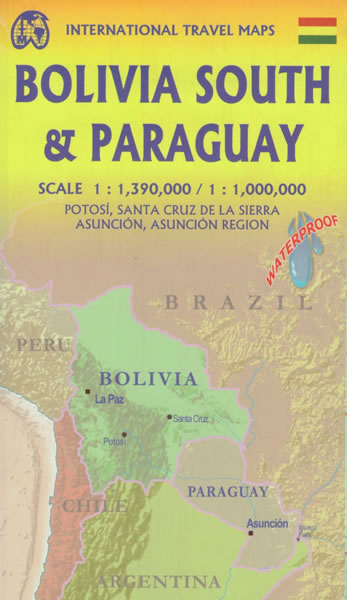 immagine di mappa stradale mappa stradale Paraguay, Bolivia del Sud - mappa stradale - con mappe delle città di Asuncion, Potosi, Santa Cruz de la Sierra - mappa impermeabile e antistrappo - nuova edizione