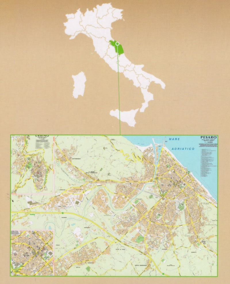 immagine di mappa di città mappa di città Pesaro e Urbino - mappa aggiornata della città e dintorni - con indice delle strade - EDIZIONE 2024