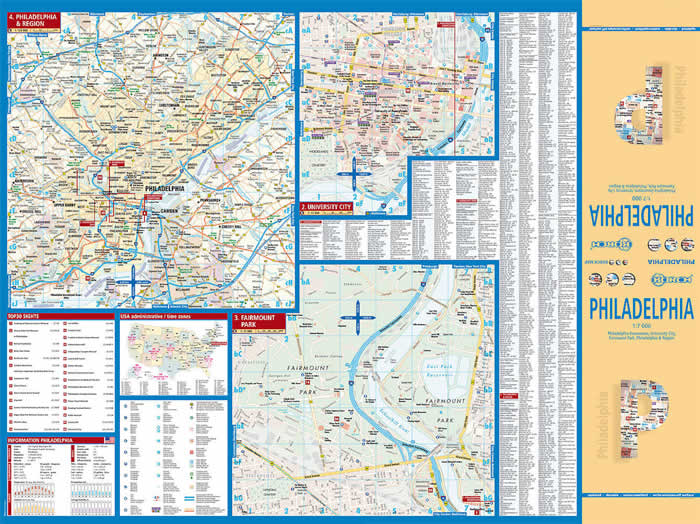 immagine di mappa di città mappa di città Philadelphia - mappa della città plastificata, impermeabile, scrivibile e anti-strappo - dettagliata e facile da leggere, con trasporti pubblici, attrazioni e luoghi di interesse - nuova edizione