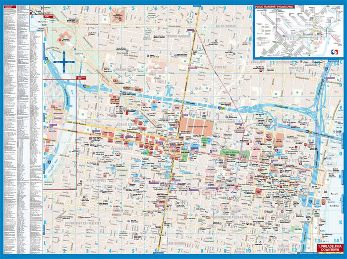 immagine di mappa di città mappa di città Philadelphia - mappa della città plastificata, impermeabile, scrivibile e anti-strappo - dettagliata e facile da leggere, con trasporti pubblici, attrazioni e luoghi di interesse - nuova edizione