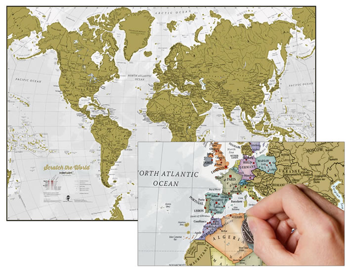 immagine di mappa murale mappa murale Planisfero da grattare! (Scratch Off World Map) - Gratta e Scopri il Mondo - mappa murale personalizzabile con cartografia di alta qualità, dettagliata e aggiornata - il regalo ideale per appassionati di viaggi - 84 x 60 cm - edizione Dicembre 2024