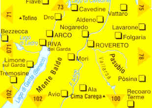 immagine di mappa topografica mappa topografica n.101 - Rovereto, Monte Pasubio, Monte Baldo,  Cima Carega, Riva del Garda, Lavarone, Vallarsa, Recoaro Terme