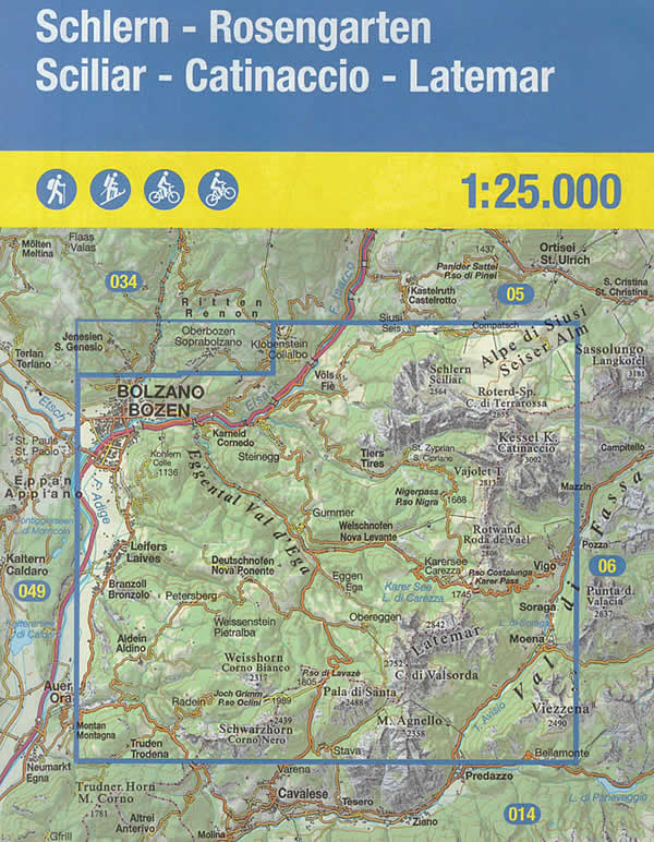 immagine di mappa topografica mappa topografica n.029 - Sciliar / Schlern, Catinaccio / Rosengarten, Latemar / Regglberg - Bolzano, Collepietra, M. Pozza, Laives, Lago di Carezza, Nova Levante, Nova Ponente, Aldino, C. Bianco, Pampeago, Predazzo, Moena, Soraga, Passo Costalunga, Vigo, Tires, Trodena - con reticolo UTM per GPS - impermeabile, antistrappo, plastic-free, eco-friendly - EDIZIONE 2024