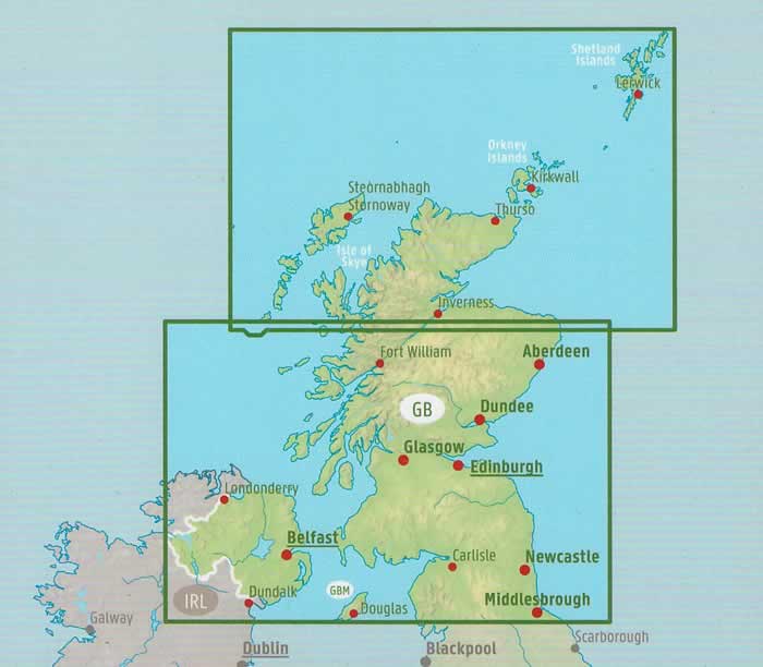 immagine di mappa stradale mappa stradale Scozia e Inghilterra del Nord - con Thurso, Aberdeen, Edinburgo/Edinburgh, Glasgow, Newcastle, Belfast - EDIZIONE Luglio 2023