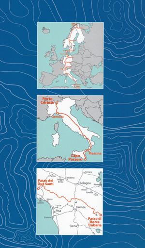 immagine di guida turistica guida turistica Sentiero Europeo E1 - CartoGuida - Guida per il Trekking - dal Passo dei Due Santi al Passo di Bocca Trabaria - con cartografia 1:50.000 - con Passo della Cisa, Lago Santo Parmense, Passo del Cerreto, Abetone, Lago Scaffaiolo, Passo della Futa, Passo del Muraglione, Badia Prataglia, Chiusi della Verna