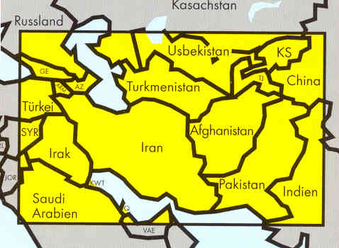 immagine di mappa stradale mappa stradale Silk Road Countries  - Iraq/Irak, Iran, Afghanistan, Pakistan, Centro Asia