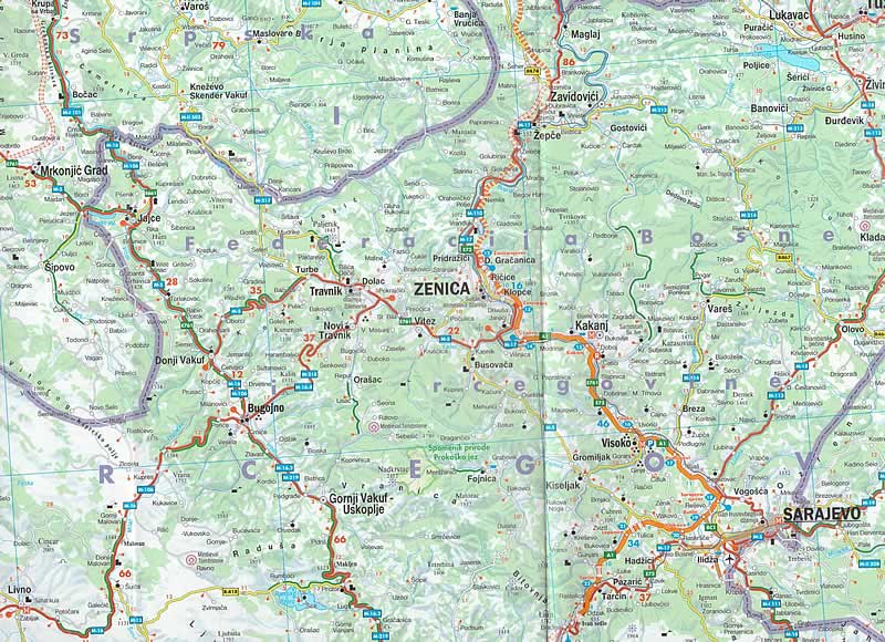 immagine di mappa stradale mappa stradale Slovenia, Croazia, Bosnia-Erzegovina - con Lubiana, Maribor, Kranj, Zagabria (Zagreb), Spalato (Split), Fiume (Rijeka), Osijek, Zara (Zadar), Slavonski Brod, Velika Gorica, Karlovac, Pola (Pula), Sarajevo, Mostar, Banja Luka - Edizione Novembre 2023