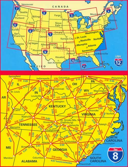 immagine di mappa stradale mappa stradale n.08 - USA SouthEast, Middle Atlantic, Appalachian Mountains - con Washington, Charleston, Atlanta, Nashville, Great Smoky Mts, Shenandoah - con cartografia aggiornata, dettagliata e facile da leggere + guida stradale - EDIZIONE 2024