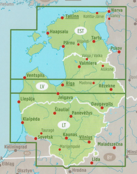 immagine di mappa stradale mappa stradale Stati Baltici - Estonia, Lettonia, Lituania - con Riga, Vilnius, Tallinn - mappa stradale - nuova edizione
