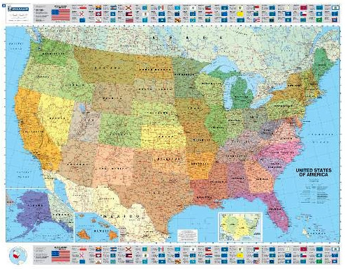 immagine di mappa murale mappa murale Stati Uniti d'America - USA - mappa murale politica e plastificata - 128 x 100 cm