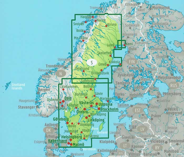 immagine di mappa stradale mappa stradale Svezia - con Stoccolma, Göteborg, Malmö, Uppsala, Linköping, Västerås, Örebro, Norrköping, Helsingborg, Jönköping, Umeå, Lund, Borås, Sundsvall, Gävle, Eskilstuna - con luoghi panoramici, parchi e riserve naturali - edizione Dicembre 2023