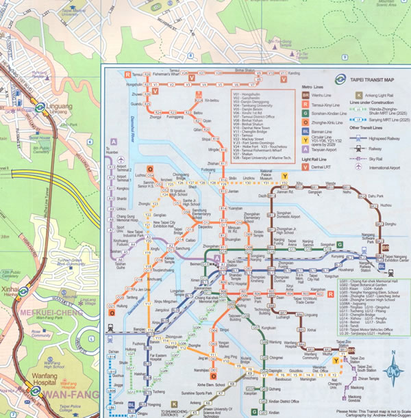 immagine di mappa stradale mappa stradale Taiwan - mappa stradale, con la mappa di città di Taipei, con linee dei trasporti e attrazioni turistiche - EDIZIONE Dicembre 2024