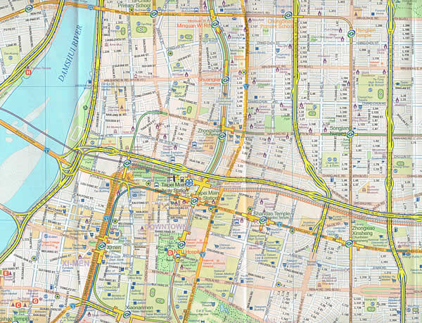 immagine di mappa stradale mappa stradale Taiwan - mappa stradale, con la mappa di città di Taipei, con linee dei trasporti e attrazioni turistiche - EDIZIONE Dicembre 2024