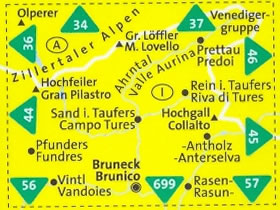 immagine di mappa topografica mappa topografica n.82 - Taufers, Ahrntal, Tures, Valle Aurina, Bruneck/Brunico, Fundres/Pfunders, Predoi/Prettau, Rasen/Rasun, Monte Lovello, Gran Pilastro, Antholz/Anterselva, Vintl/Vandoies - mappa plastificata, compatibile con GPS - nuova edizione