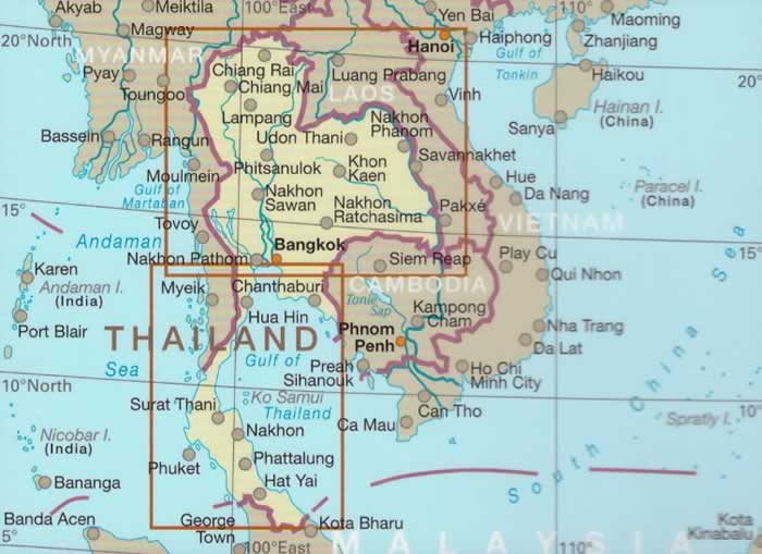 immagine di mappa stradale mappa stradale Thailandia / Tailandia - con Bangkok, Chiang Mai, Ubon Ratchathani, Phuket, Hat Yai, Ko Samui - mappa impermeabile e antistrappo - nuova edizione