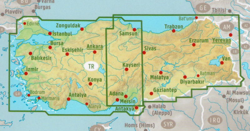 immagine di mappa stradale mappa stradale Turchia - mappa stradale - con Istanbul, Ankara, Smirne, Bursa, Adana, Gaziantep, Konya, Antalya, Diyarbakır, Mersin, Kayseri, Eskişehir, Denizli, Şanlıurfa, Samsun, Adapazarı, Kahramanmaraş, Malatya, Van, Elazığ - edizione 2024