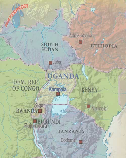 immagine di mappa stradale mappa stradale Uganda - con mappa di Kampala - mappa impermeabile e antistrappo - nuova edizione