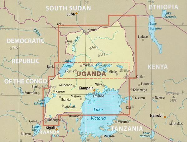 immagine di mappa stradale mappa stradale Uganda - mappa stradale, impermeabile e antistrappo - con luoghi panoramici, parchi e riserve naturali - EDIZIONE Dicembre 2023