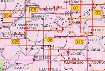 immagine di mappa topografica mappa topografica n.06 - Val di Fassa e Dolomiti Fassane - con reticolo UTM compatibile con sistemi GPS