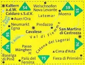 immagine di mappa topografica mappa topografica n.79 - Val di Fiemme, Latemar, Lagorai, Cavalese, Predazzo, S.Martino, Caldaro, Moena, San Martino di Castrozza, Cima d'Asta - mappa plastificata - compatibile con GPS + mappa panoramica - nuova edizione