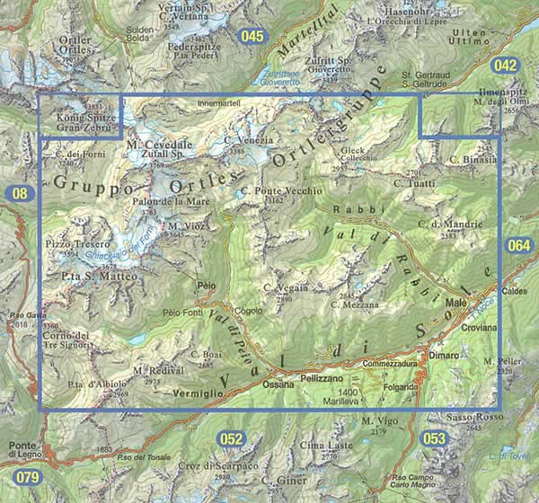 immagine di mappa topografica mappa topografica n.048 - Val di Sole, Val di Peio, Val di Rabbi, Cevedale, Gruppo Ortles, Folgarida - con reticolo UTM compatibile con GPS - impermeabile, antistrappo, plastic-free, eco-friendly - EDIZIONE Agosto 2023