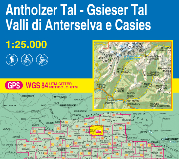 immagine di mappa topografica mappa topografica n.032 - Valle di Anterselva, Valle di Casies / Antholzer Tal, Gsieser Tal - Vedrette di Ries, Anterselva, S. Maddalena, Rasun, Tesido, Corno Alto, M. Ripa, Perca, Monguelfo, Valle di S. Silvestro - con reticolo UTM compatibile con sistemi GPS - EDIZIONE 2021