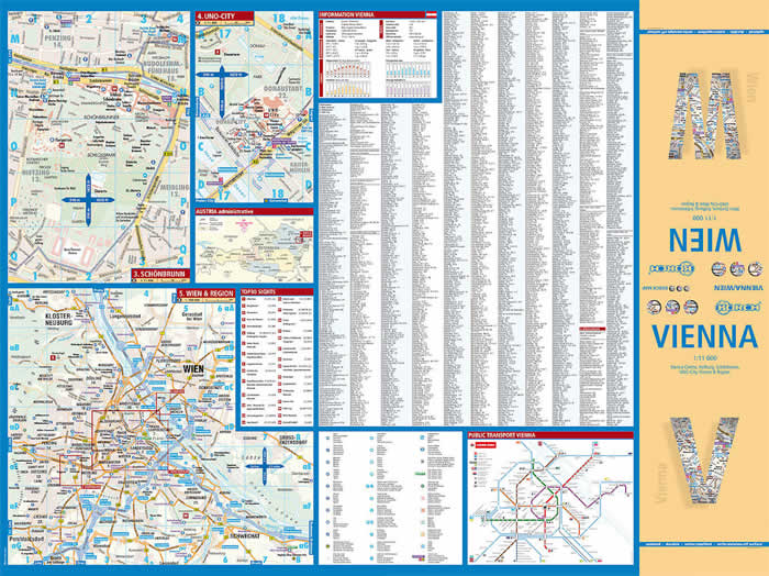 immagine di mappa di città mappa di città Vienna / Wien - mappa della città plastificata, impermeabile, scrivibile e anti-strappo - dettagliata e facile da leggere, con trasporti pubblici, attrazioni e luoghi di interesse - nuova edizione