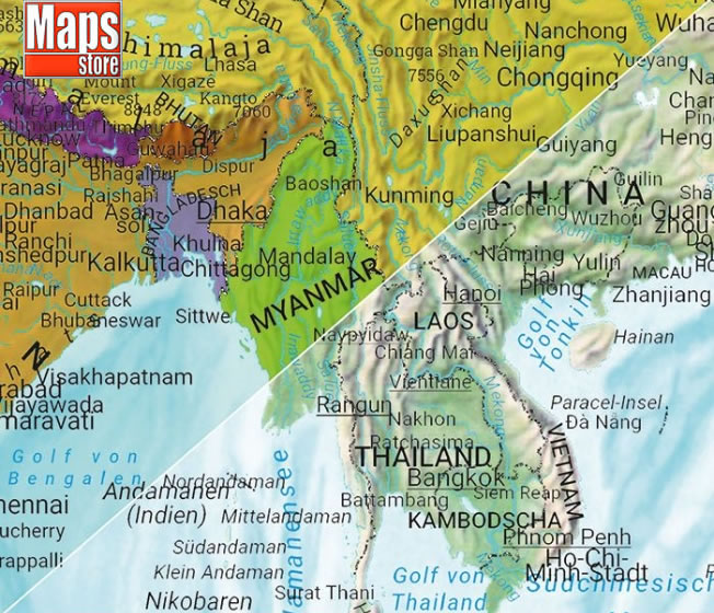 immagine di mappa mappa World / Mondo - carta geografica del mondo / planisfero - cartografia Politica e Fisica (fronte/retro) - mappa ripiegata a soffietto - EDIZIONE Novembre 2024