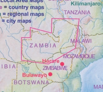 immagine di mappa stradale mappa stradale Zambia - con Lusaka, Livingstone, Victoria Falls - nuova edizione