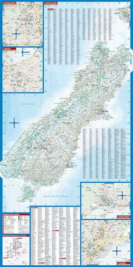 immagine di mappa stradale mappa stradale Nuova Zelanda / New Zealand - mappa plastificata - con Auckland, Wellington, Rotorua, Christchurch, Nelson, Queenstown, Dunedin