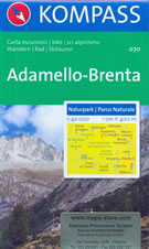 mappa topografica n.070 - Adamello-Brenta - Ponte di Legno, Presanella, Vermiglio, Madonna di Campiglio, Mezzolombardo, Lavis, Trento, Vezzano, Molveno, Tione di Trento - con sentieri CAI, percorsi MTB, vie ferrate, parchi e riserve naturali - nuova edizione