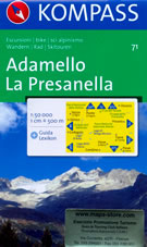 mappa topografica n.71 - Adamello, La Presanella, Vezza d'Oglio, Ponte di Legno, Passo del Tonale, Ossana, Pinzolo, Parco Naturale Adamello-Brenta, Cedegolo, Condino, Tione di Trento, Pieve di Ledro, Parco Nazionale dello Stelvio - nuova edizione