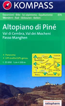 mappa n.075 Altopiano di Piné Val Cembra, Mocheni, Passo Manghen, Mezzolombardo, Trento, Sasso Rotto compatibile con GPS + panoramica