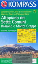 mappa topografica n.78 - Altopiano dei Sette Comuni, Bassano del Grappa, Monte Grappa, M. Lozze, Passo di Vezzena, M. Verena, Arsiero, Caltrano, Grigno, Valstagna - con sentieri CAI, percorsi MTB, vie ferrate e funivie - nuova edizione