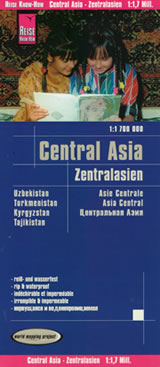 mappa stradale Asia Centrale - con Uzbekistan, Turkmenistan, Kyrgyzstan, Tajikistan - mappa impermeabile e antistrappo