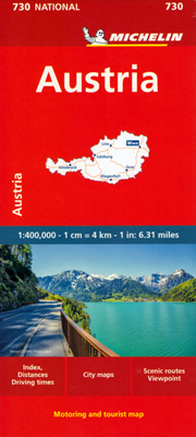mappa Austria stradale Michelin n.730 con Vienna, Innsbruck, Salisburgo, Linz, Graz 2024
