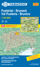 mappa n.033 Brunico / Bruneck, Val Pusteria Pustertal con reticolo UTM compatibile sistemi GPS 2019