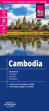 mappa stradale Cambogia / Cambodia - con Phnom Penh, Siem Reap, Ta Khmau, Battambang, Angkor, Can Tho, Phu Quoc - mappa impermeabile e antistrappo - EDIZIONE 2024
