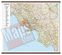 mappa Campania murale con cartografia dettagliata ed aggiornata plastificata, eleganti aste in legno 96 x 86 cm 2021