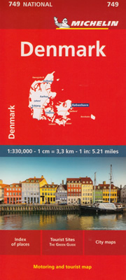 mappa Danimarca stradale Michelin n.749 con Copenaghen, Århus, Aalborg, Esbjerg, Odense, Isola di Fyn, Bornholm 2024