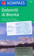 mappa topografica n.073 - Dolomiti di Brenta - Parco Naturale Adamello-Brenta, Cima Tosa, Pietra Grande, Sasso Rosso, Lago di Tovel, Lago di Molveno, Pinzolo, Madonna di Campiglio, Pellizzano - con sentieri CAI, percorsi MTB, vie ferrate e funivie - nuova edizione