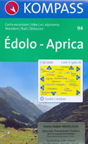 mappa topografica n.94 - Edolo, Aprica, Tirano, Lago Belviso, Breno, Capo di Ponte, Malonno, Saviore, Gruppo dell' Adamello, Vezza d' Oglio, Lago d' Arno - con sentieti CAI, percorsi per MTB, vie ferrate, itinerari per sci e alpinismo