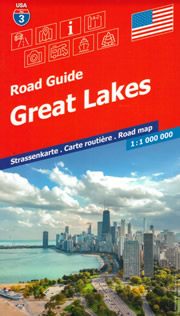 mappa n.03 Great Lakes con Chicago, Detroit, Niagara Falls, Isle Royale, Pittsburgh, Cleveland, Buffalo, Grand Rapids, Madison cartografia aggiornata, dettagliata e facile da leggere + stradale 2025