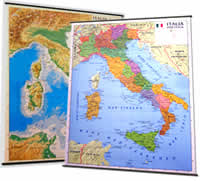 mappa Italia Fisica e Politica (stampata su entrambi i lati) 138 x 98 cm, con aste