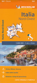 mappa Italia con Lombardia, Piemonte, Valle d'Aosta, Liguria stradale Michelin n.561