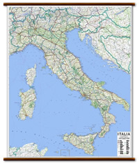 mappa Italia murale con cartografia molto dettagliata e aggiornata plastificata, eleganti aste in legno 115 x 135 cm