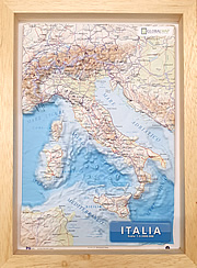 mappa Italia in rilievo (plastico) cartografia dettagliata, fisica e politica con confini di elegante cornice legno, adatta per l'arredamento 24,5 x 33,5 cm 2024